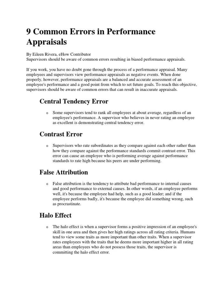 Appraising/Rating Errors