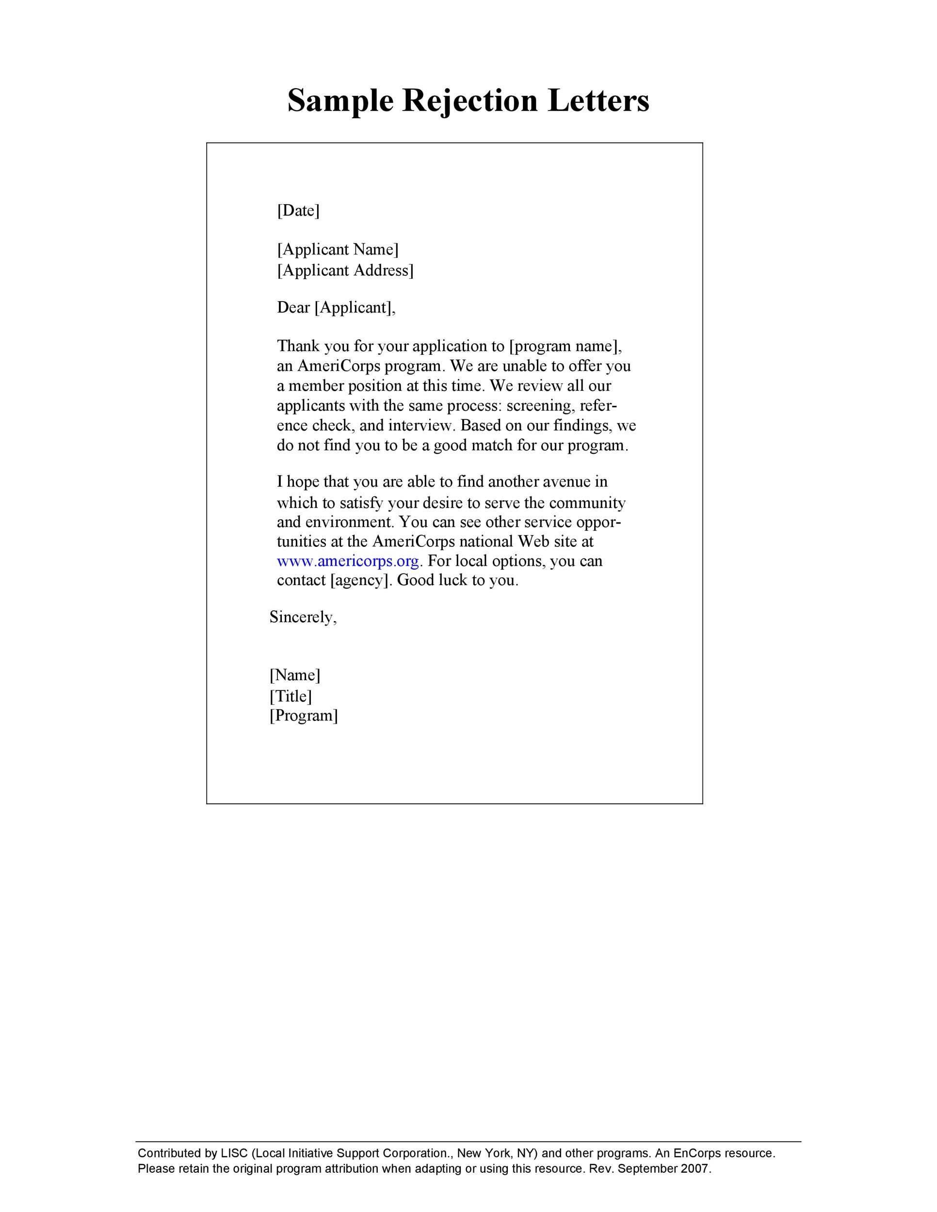 Rejection Letter